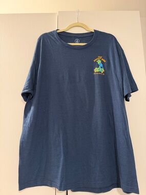 Volcom Navy Short Sleeve Tee with Yellow & Green Parrot Graphic